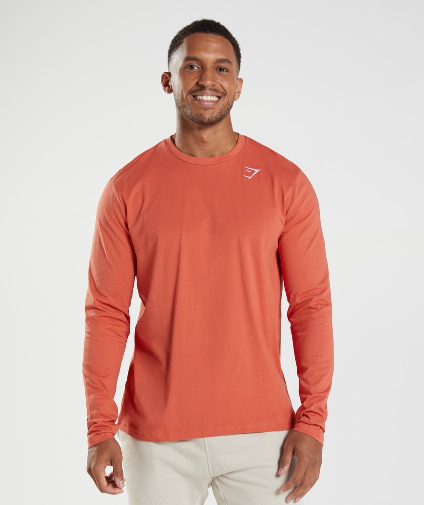 Red Men's Gymshark Crest Long Sleeve T-Shirts | USA-03675