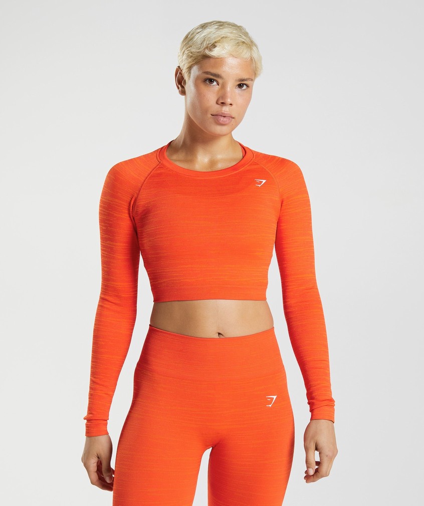 Red / Orange Women's Gymshark Adapt Marl Seamless Long Sleeve Crop Top T-Shirts | USA-63574