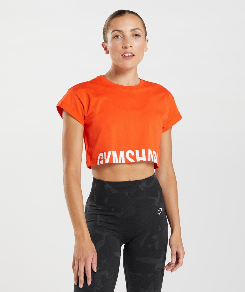 Red Women's Gymshark Fraction Crop Top T-Shirts | USA-93476