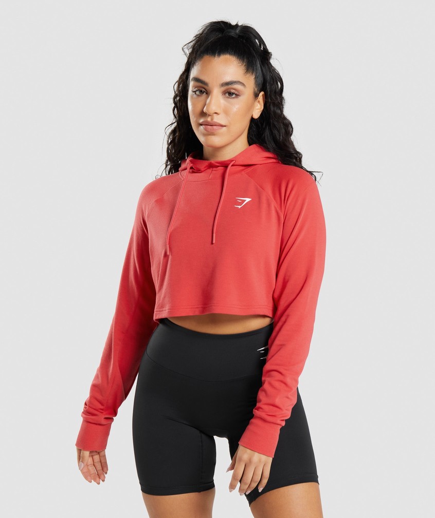 Red Women's Gymshark Training Cropped Hoodie | USA-81537