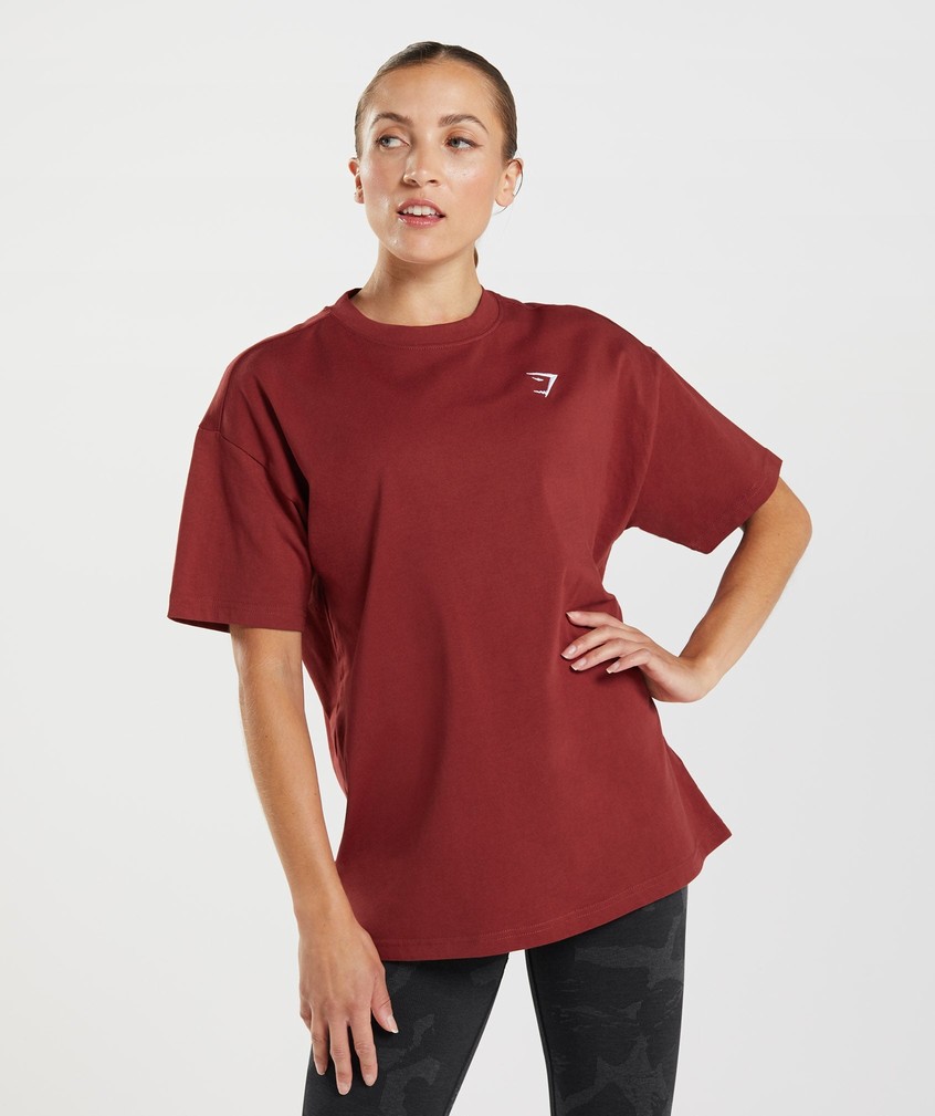 Red Women's Gymshark Training Oversized T-Shirts | USA-09741