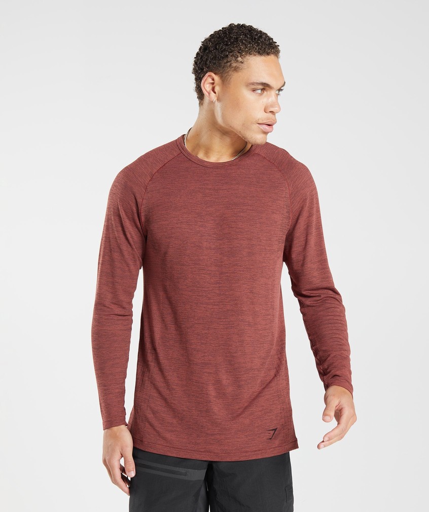 Rose Brown / Black Men's Gymshark Retake Seamless Long Sleeve T-Shirts | USA-51249