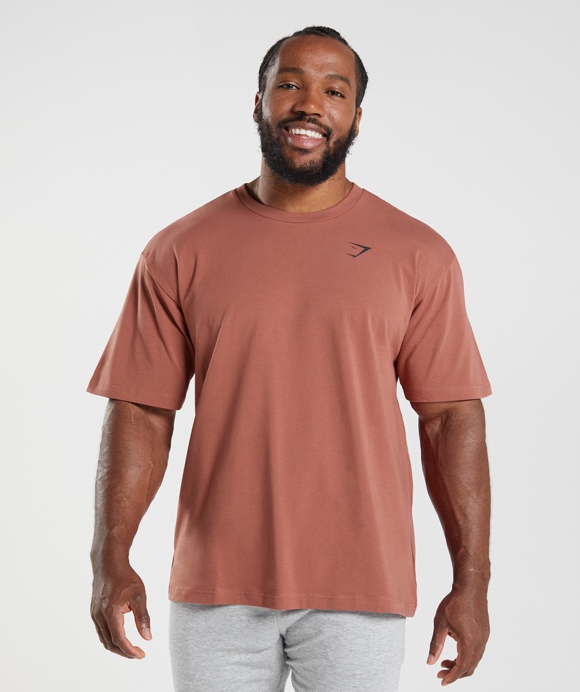 Rose Brown Men's Gymshark Essential Oversized T-Shirts | USA-74508