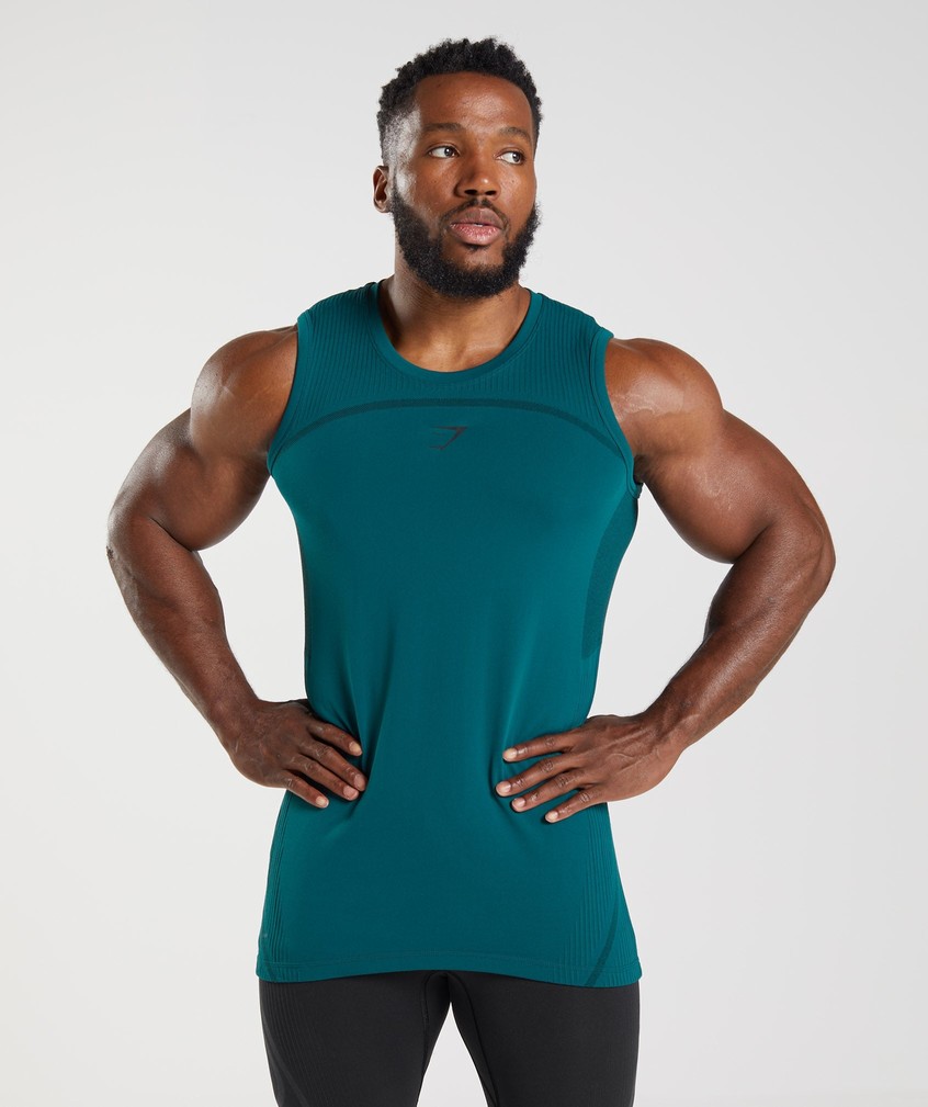 Turquoise / Black Men's Gymshark 315 Seamless Tank | USA-67230