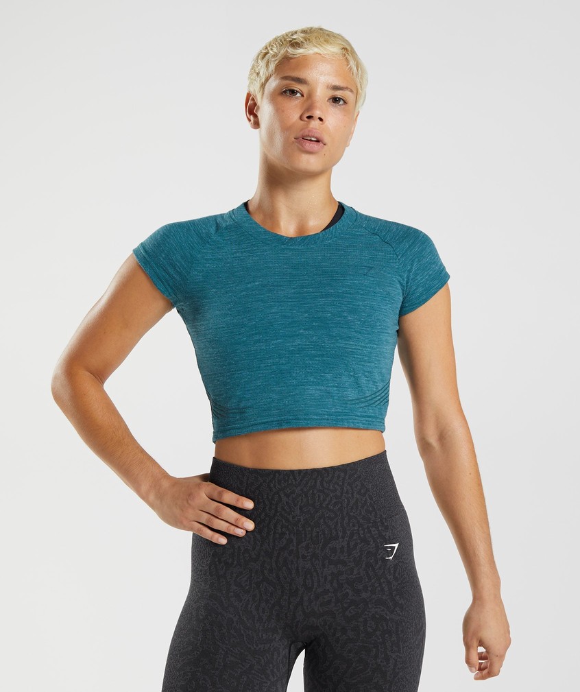 Turquoise / Blue Women's Gymshark 315 Crop Top T-Shirts | USA-10829