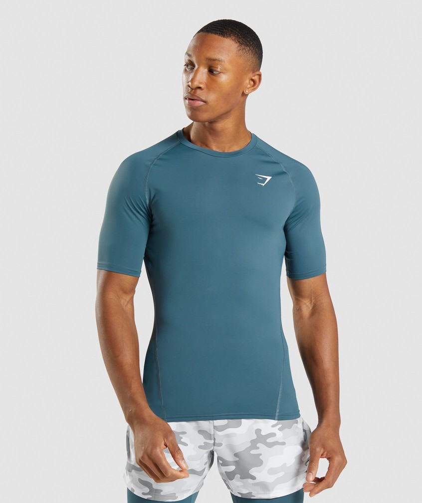 Turquoise Men's Gymshark Element Baselayer T-Shirts | USA-34861