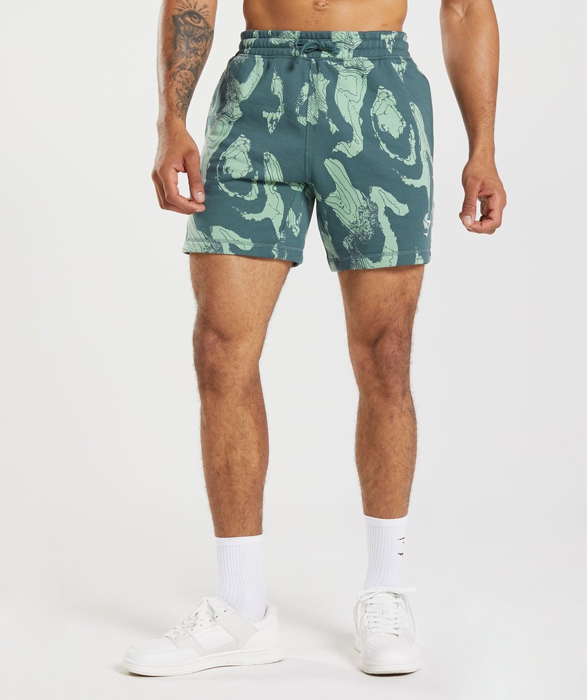 Turquoise Men's Gymshark Map Print Shorts | USA-40987