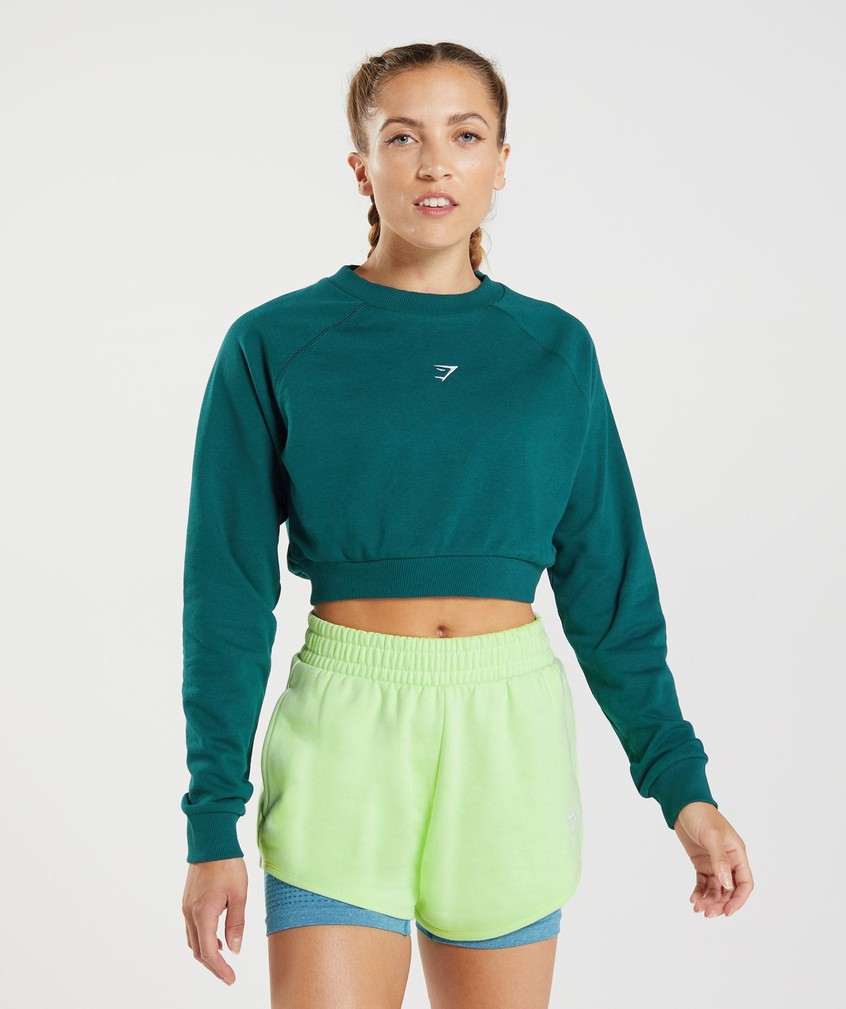 Turquoise Women's Gymshark Training Cropped Sweater | USA-09645