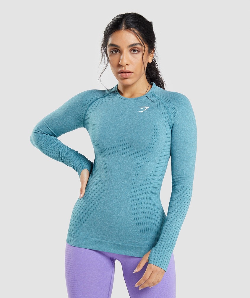 Turquoise Women's Gymshark Vital Seamless 2.0 Long Sleeve Top T-Shirts | USA-48173