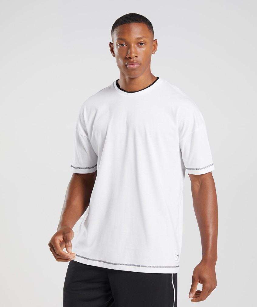 White / Black Men's Gymshark Recess T-Shirts | USA-52768