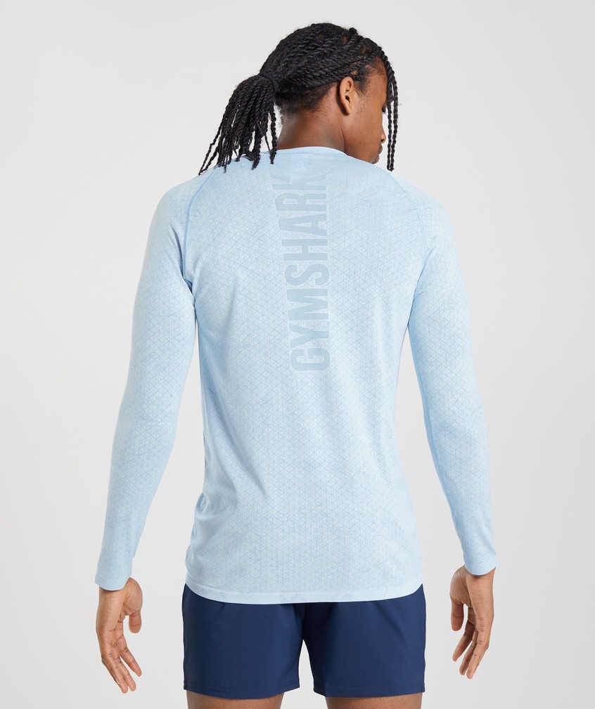 White / Blue Men's Gymshark Geo Seamless Long Sleeve T-Shirts | USA-25967