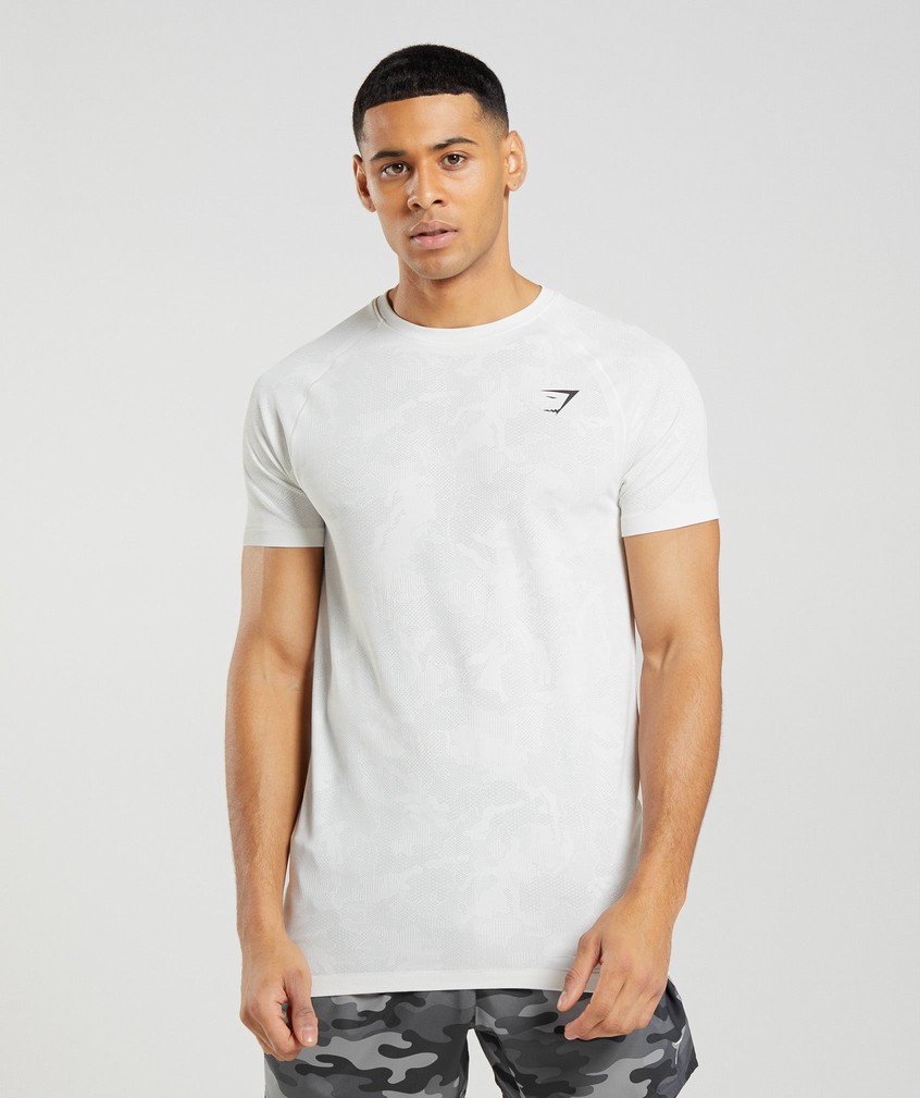 White / Light Grey Men's Gymshark Geo Seamless T-Shirts | USA-31405