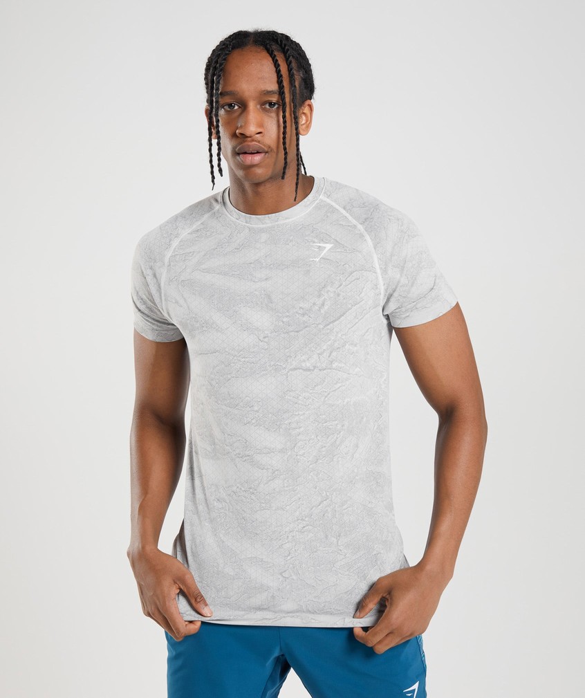 White / Light Grey Men's Gymshark Geo Seamless T-Shirts | USA-35679