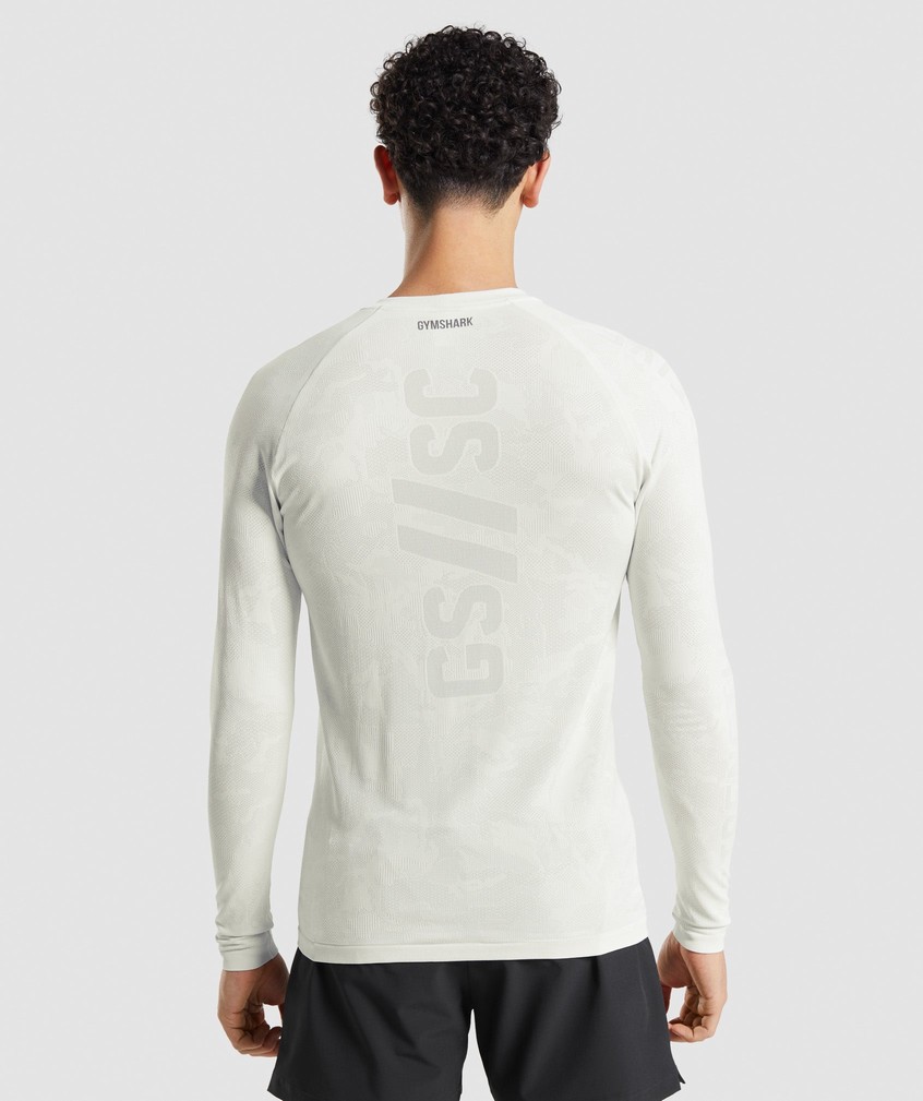 White / Light Grey Men's Gymshark Steve Cook Long Sleeve Seamless T-Shirts | USA-35416