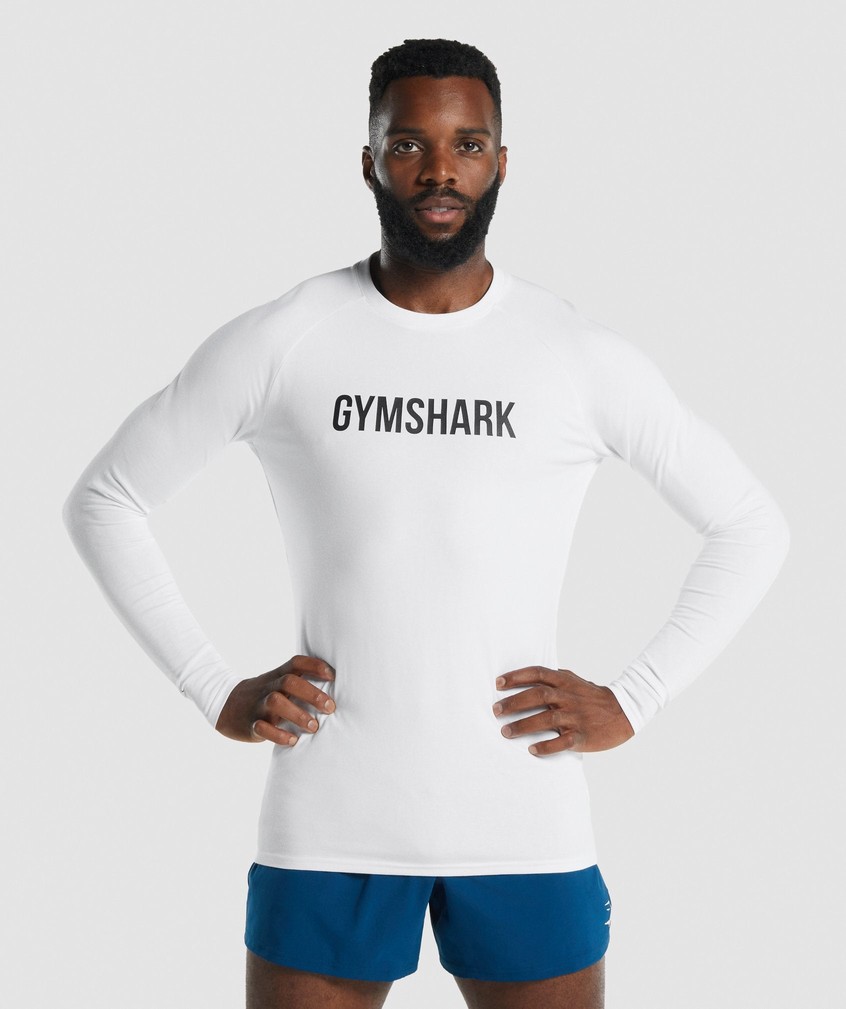 White Men's Gymshark Apollo Long Sleeve T-Shirts | USA-21640