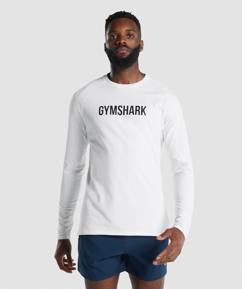 White Men's Gymshark Apollo Long Sleeve T-Shirts | USA-92630