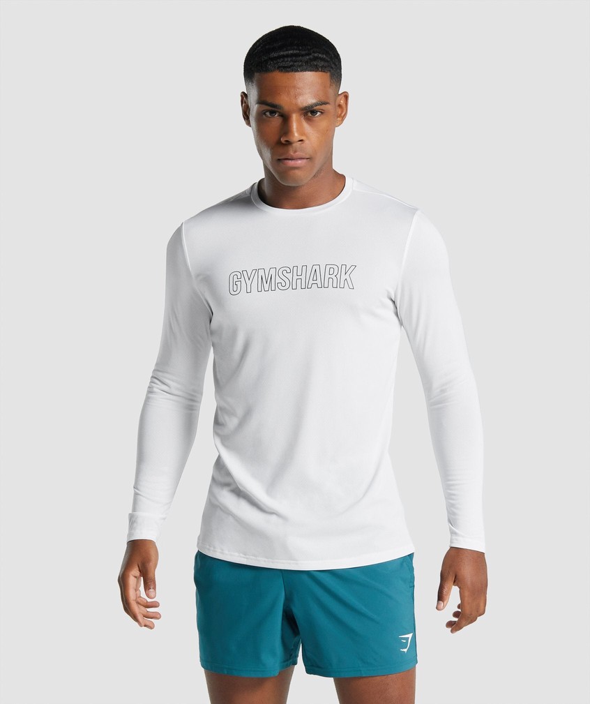 White Men's Gymshark Arrival Long Sleeve Graphic T-Shirts | USA-42083