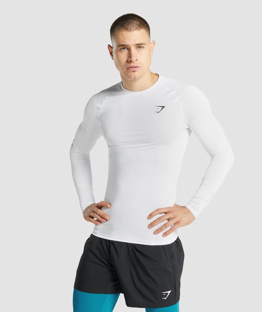 White Men's Gymshark Element Baselayer Long Sleeve T-Shirts | USA-43267