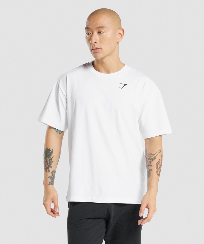 White Men's Gymshark Essential Oversized T-Shirts | USA-69523