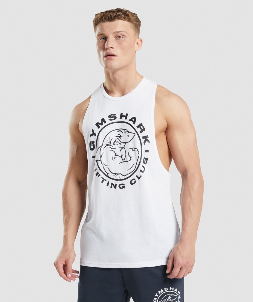 White Men's Gymshark Legacy Drop Arm Tank | USA-07954