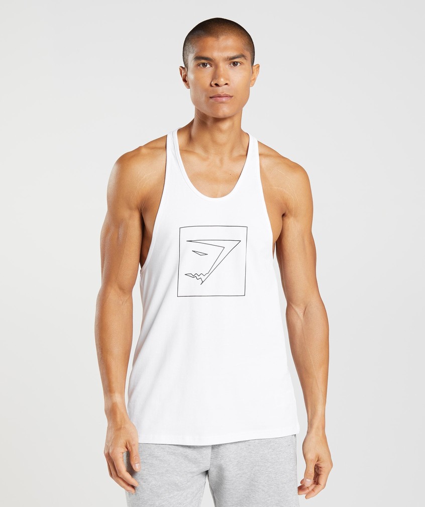 White Men's Gymshark Outline Stringer | USA-04526