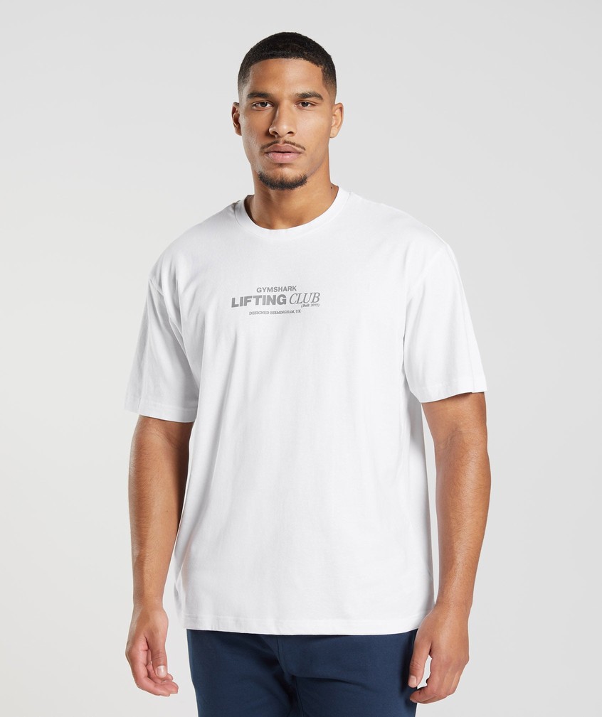 White Men's Gymshark Social Club Oversized T-Shirts | USA-09864