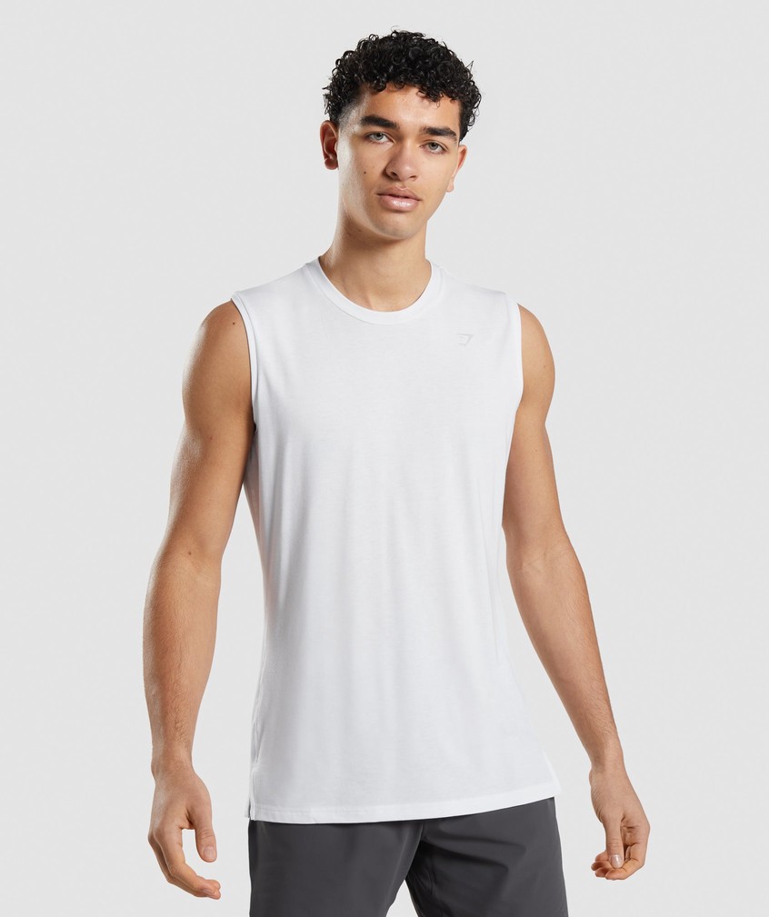 White Men's Gymshark Studio Amplify Tank | USA-63721