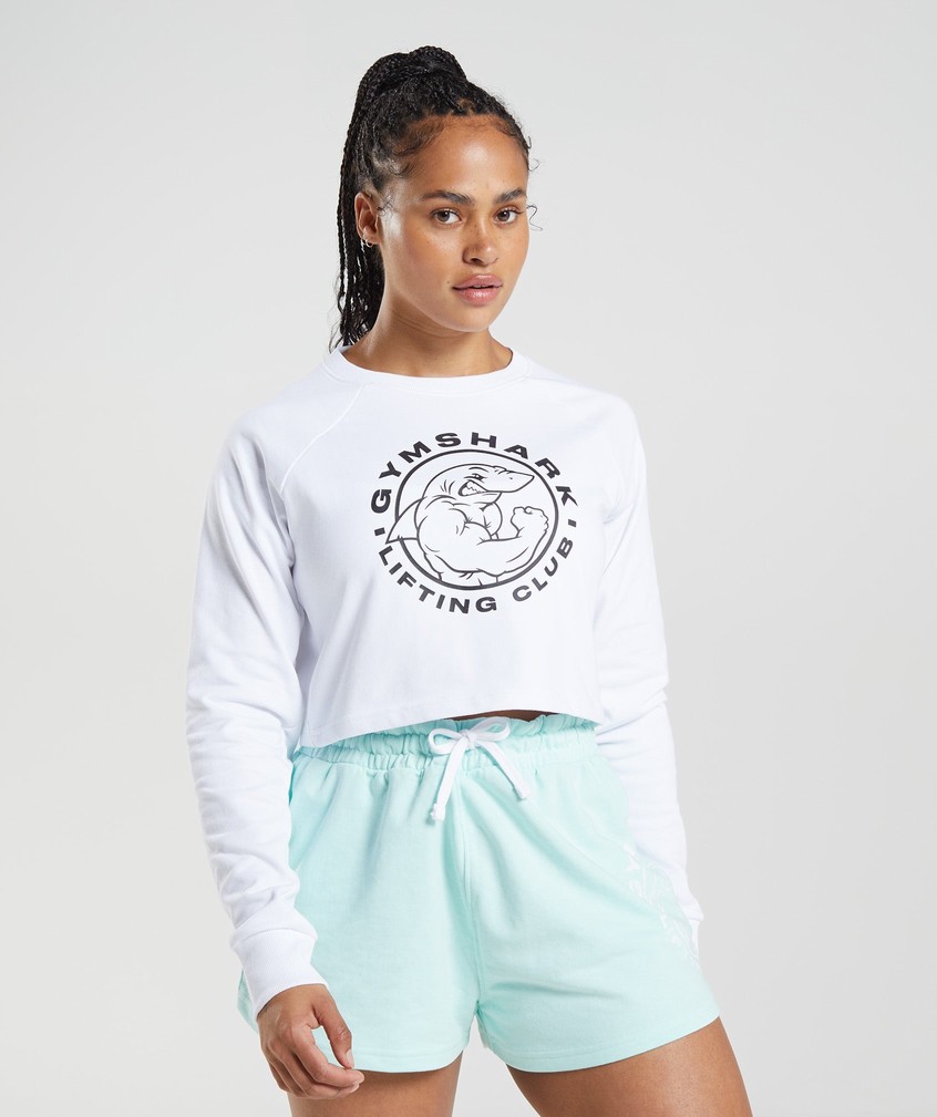 White Women's Gymshark Legacy Cropped Sweater | USA-85263