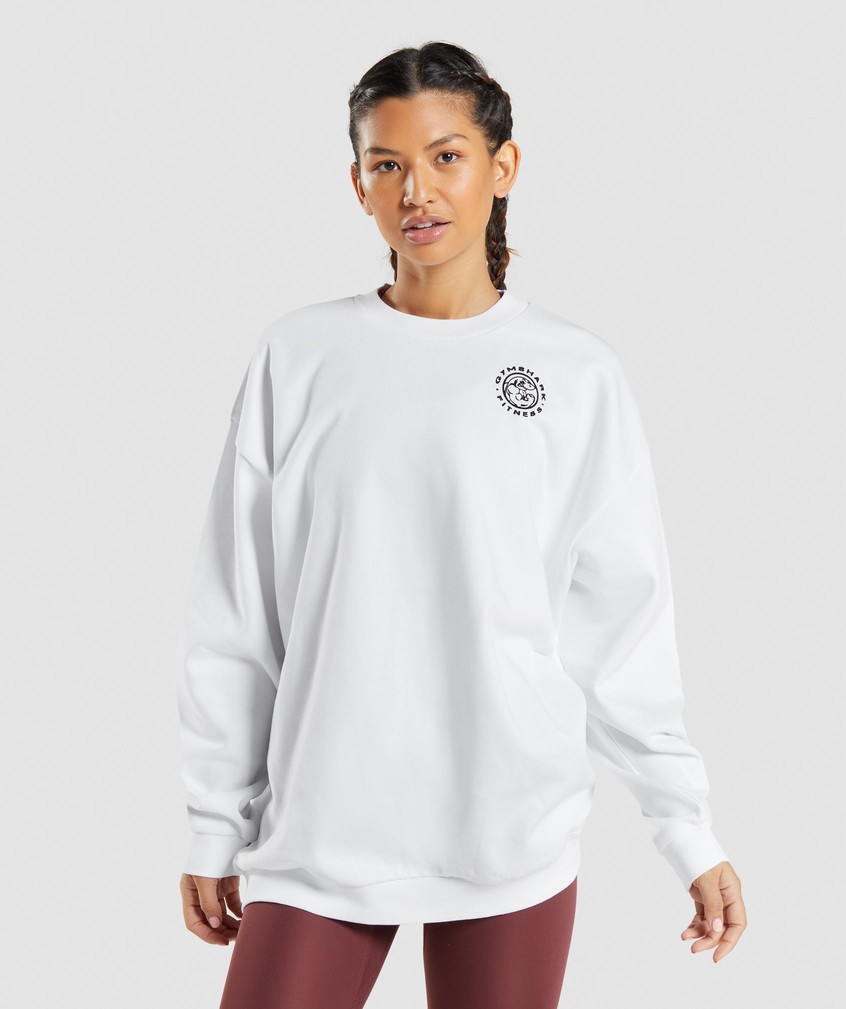 White Women's Gymshark Legacy Graphic Swea Pullover | USA-34875