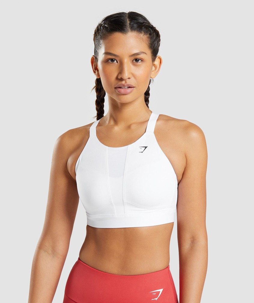 White Women's Gymshark Mesh Neckline 2.0 Sports Bra | USA-03987