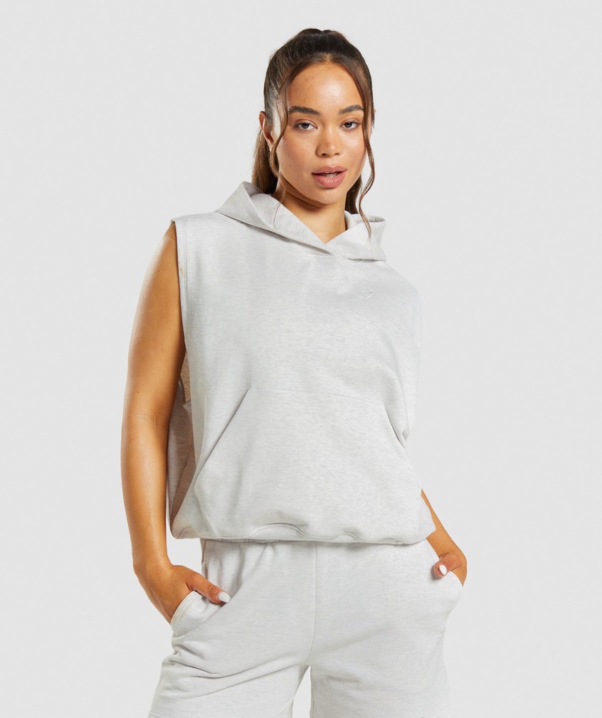 White Women's Gymshark Rest Day Sweats Sleeveless Hoodie | USA-28753