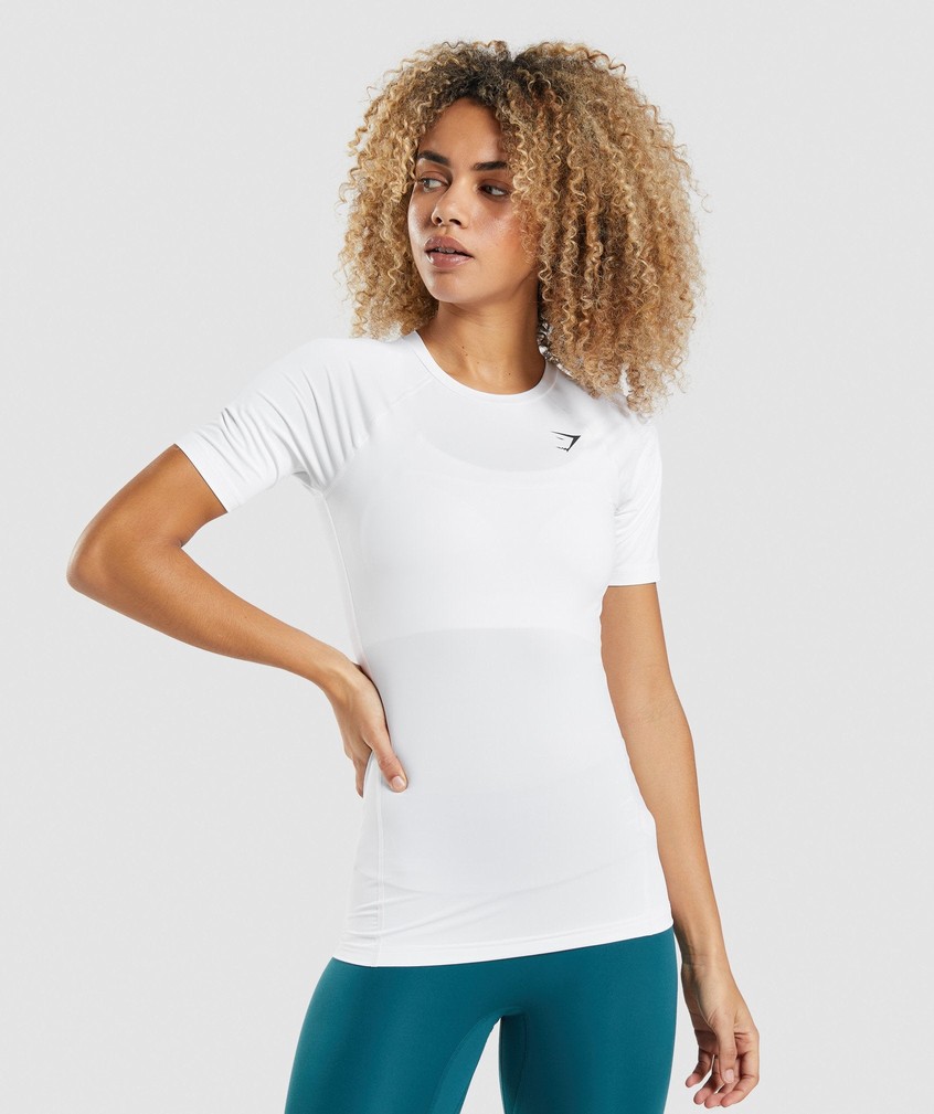 White Women's Gymshark Training Baselayer T-Shirts | USA-18243