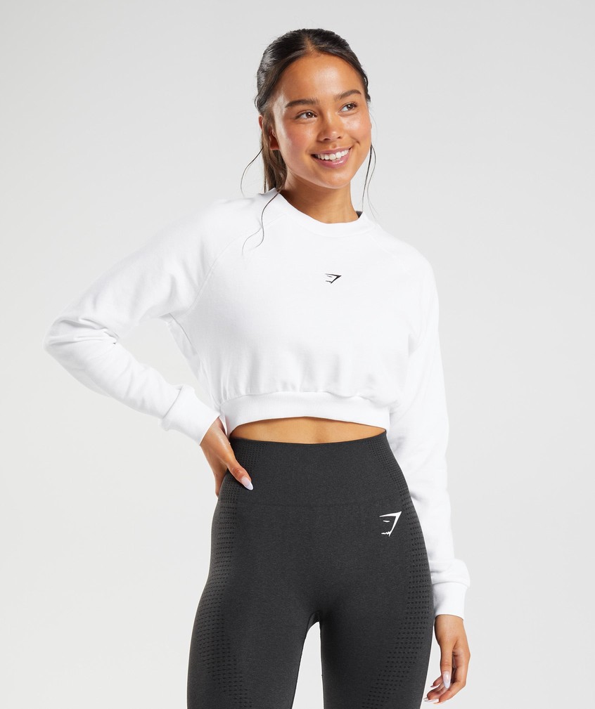 White Women's Gymshark Training Cropped Sweater | USA-29078