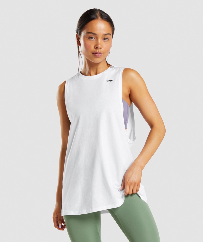 White Women's Gymshark Training Drop Arm Tank | USA-52971