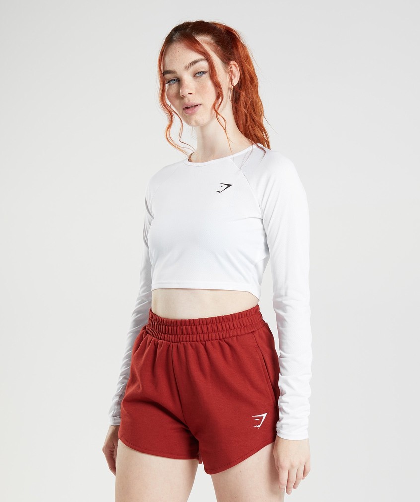 White Women's Gymshark Training Long Sleeve Crop Top T-Shirts | USA-62510