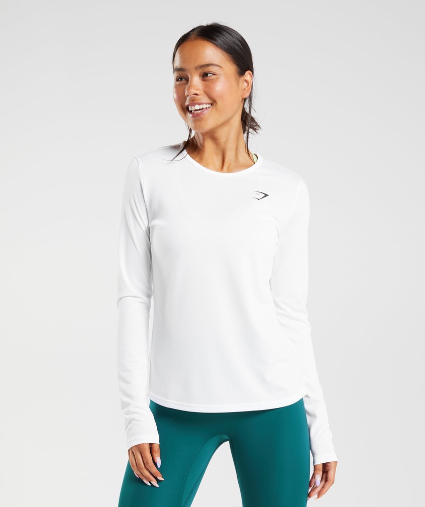 White Women's Gymshark Training Long Sleeve Top T-Shirts | USA-93605