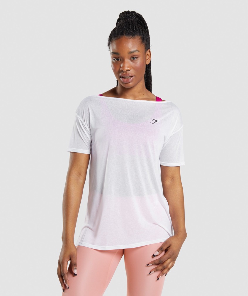 White Women's Gymshark Training Oversized Top T-Shirts | USA-34652