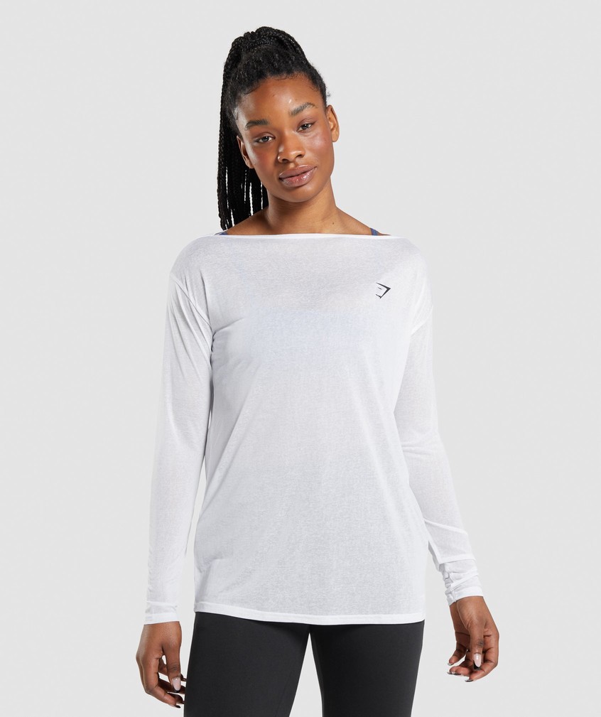 White Women's Gymshark Training Oversized Long Sleeve Tee T-Shirts | USA-40265