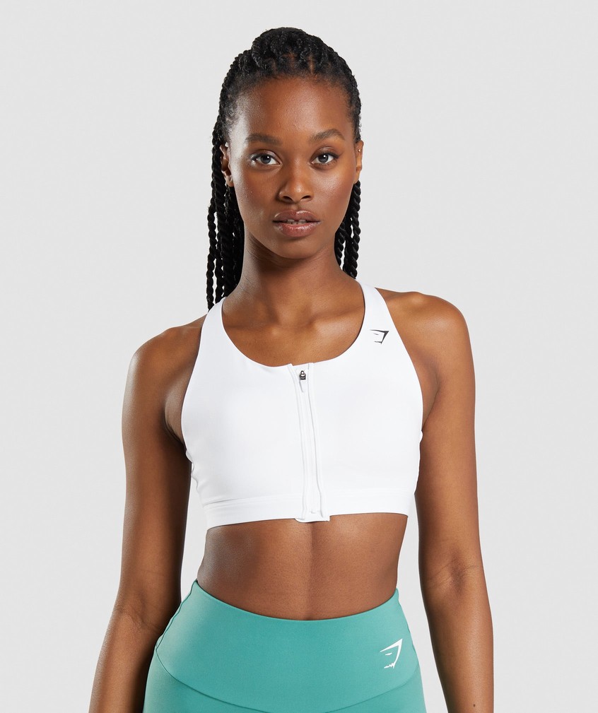 White Women's Gymshark Zip Up Sports Bra | USA-16793