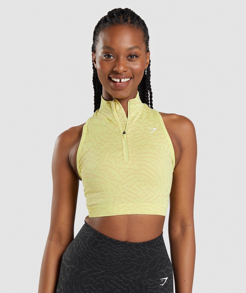 Yellow Women's Gymshark Adapt Animal Seamless Crop 1/2 Zip T-Shirts | USA-31597