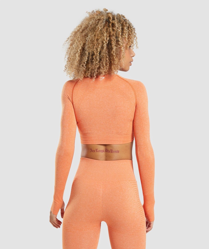 Apricot Orange Women's Gymshark Vital Seamless 2.0 Long Sleeve Crop Top T-Shirts | USA-35769