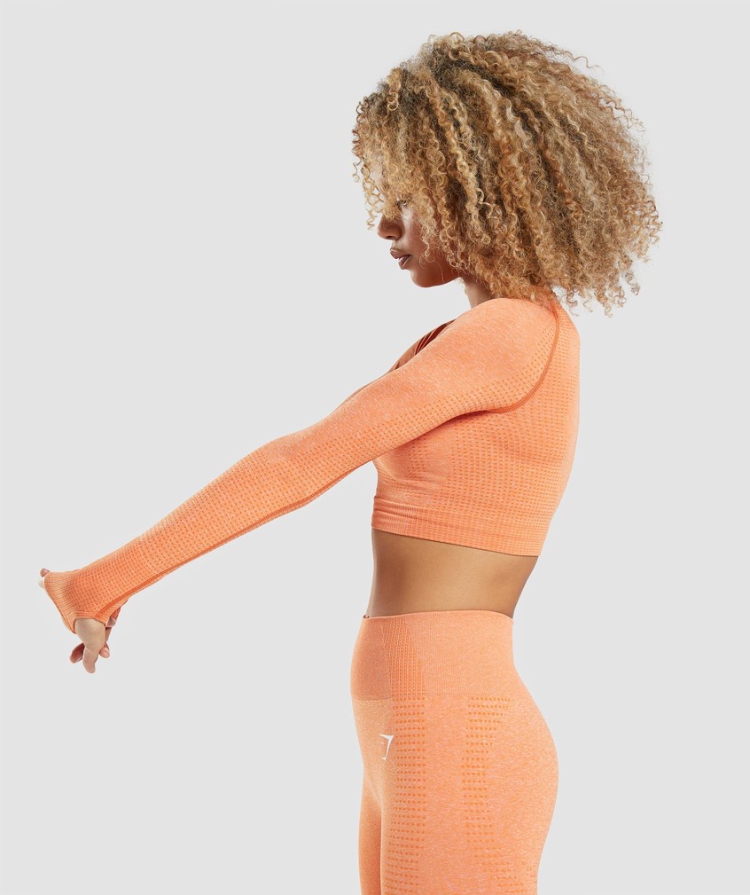 Apricot Orange Women's Gymshark Vital Seamless 2.0 Long Sleeve Crop Top T-Shirts | USA-35769