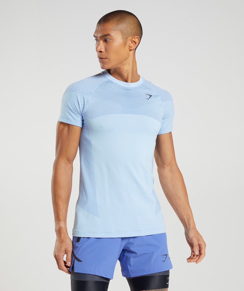 Beige Blue Men\'s Gymshark Apex Seamless T-Shirts | USA-48612