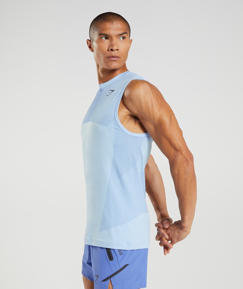 Beige Blue Men's Gymshark Apex Seamless Tank | USA-53128