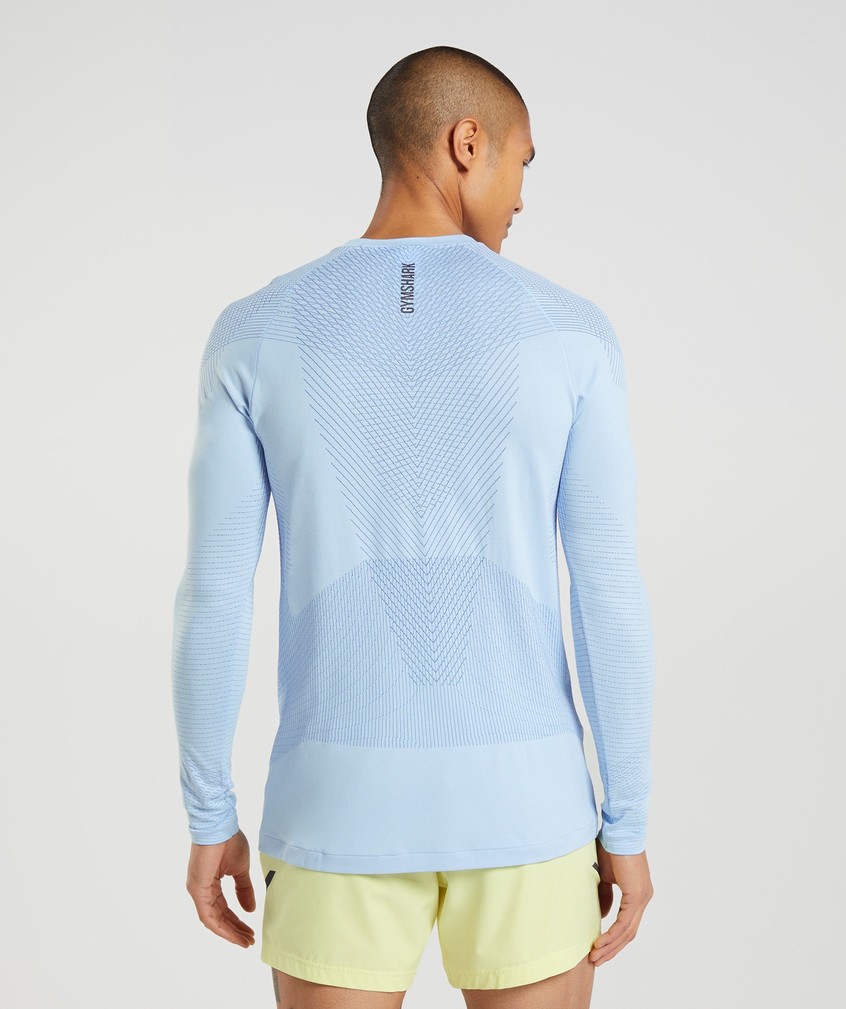 Beige Blue Men's Gymshark Apex Seamless Long Sleeve T-Shirts | USA-62931