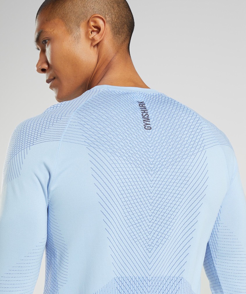 Beige Blue Men's Gymshark Apex Seamless Long Sleeve T-Shirts | USA-62931