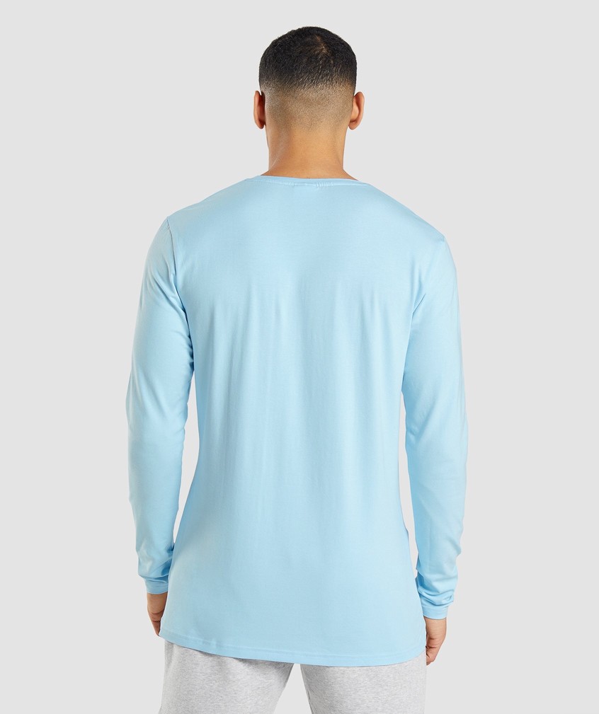 Beige Blue Men's Gymshark Essential Long Sleeve T-Shirts | USA-30697