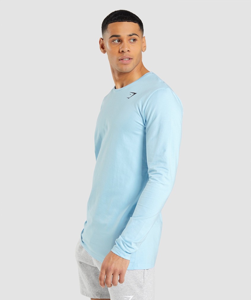 Beige Blue Men's Gymshark Essential Long Sleeve T-Shirts | USA-30697