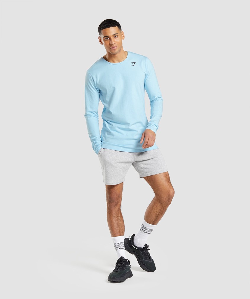 Beige Blue Men's Gymshark Essential Long Sleeve T-Shirts | USA-30697