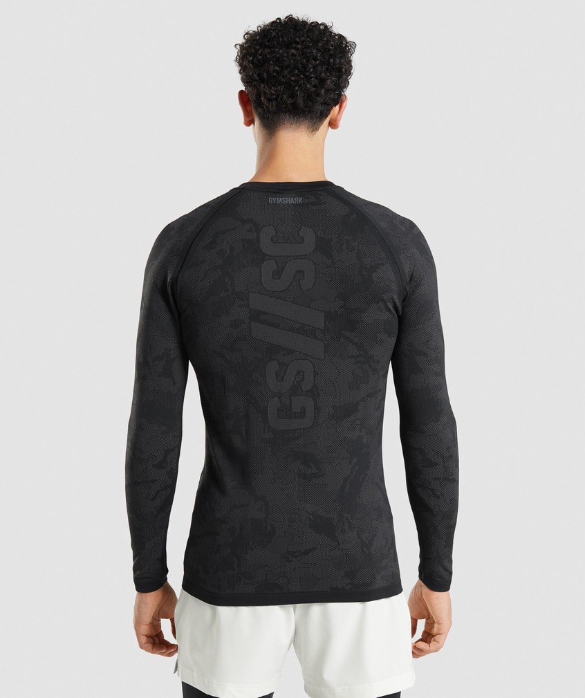 Black / Deep Grey Men's Gymshark Steve Cook Long Sleeve Seamless T-Shirts | USA-50681